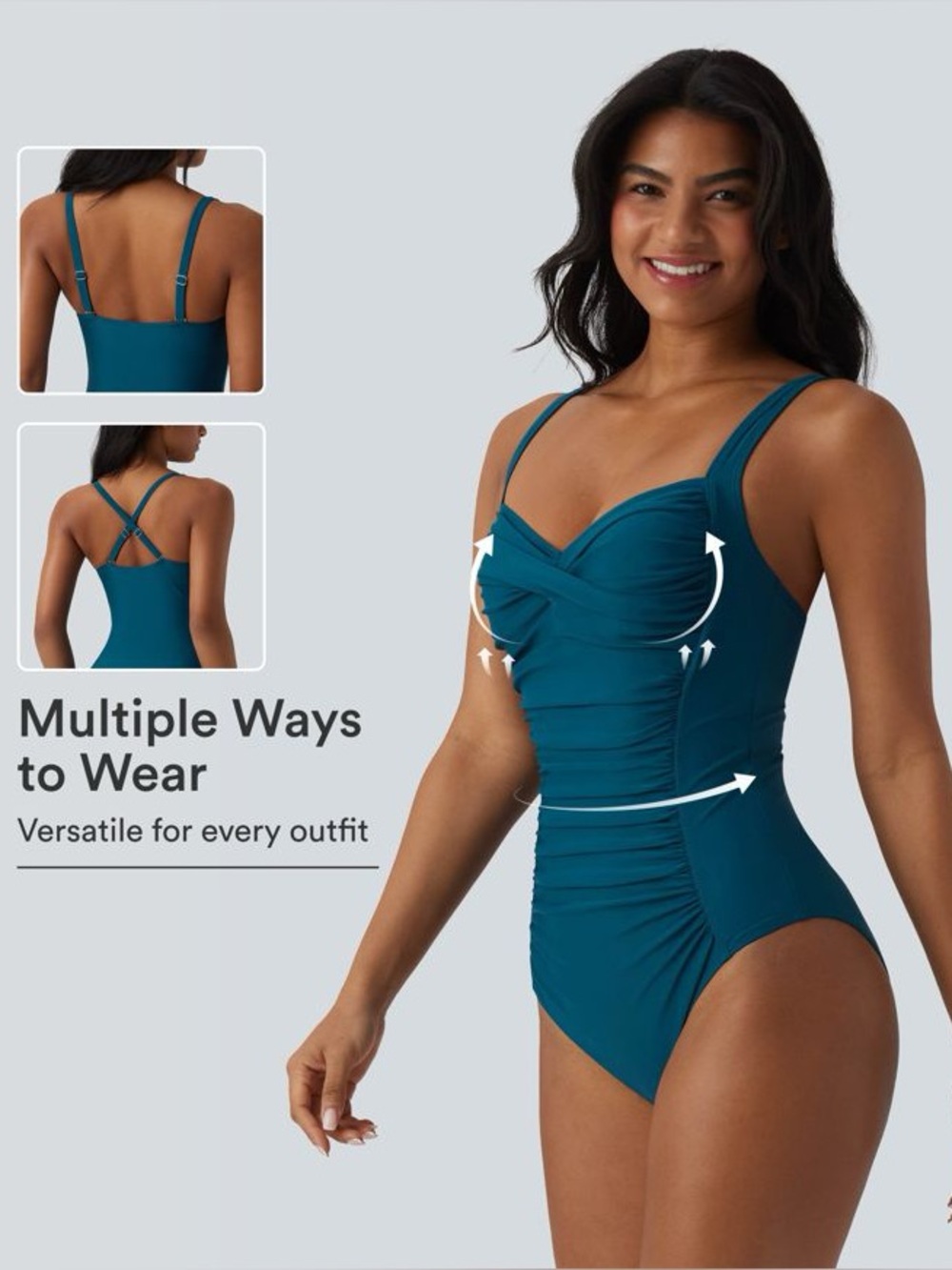 HALARA Deep Teal One-piece Swimsuit Size M Twisted Ruched Push-Up Tummy Control